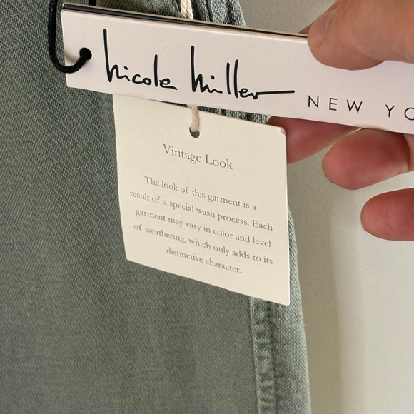 NWT Nicole Miller Olive Green Relaxed Cargo Pants in Linen Blend - Picture 3 of 6